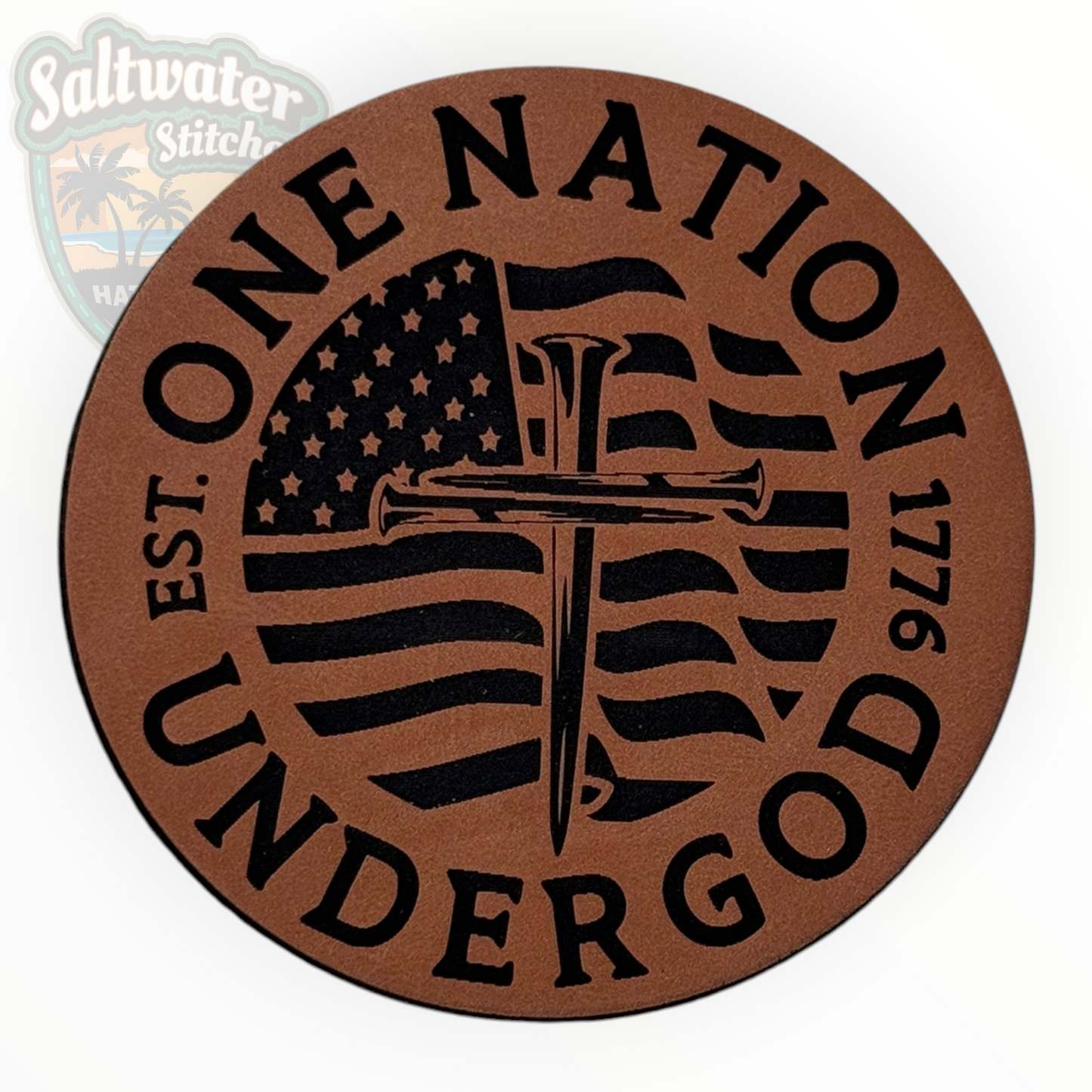 One Nation Under God Nail Cross Leather Patch