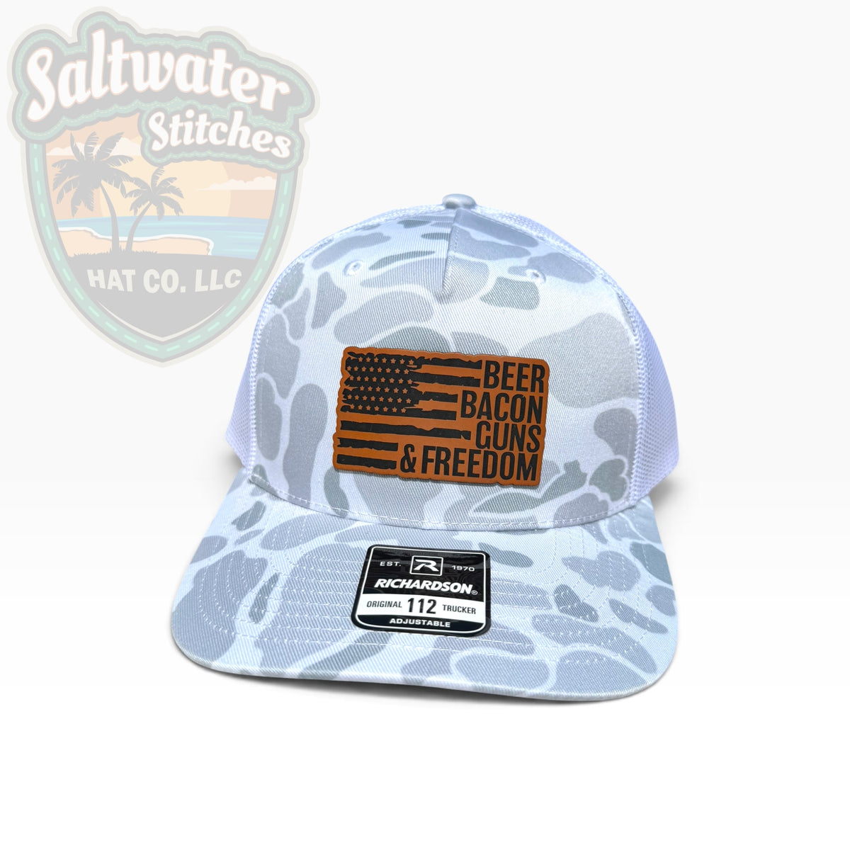 Beer Bacon Guns & Freedom Camo Richardson 112 Trucker Hat