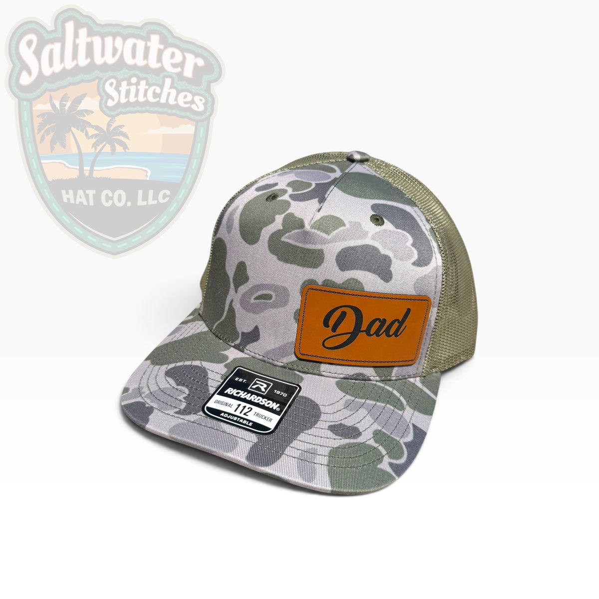 Dad Leather Patch Richardson 112 Camo Trucker Hat