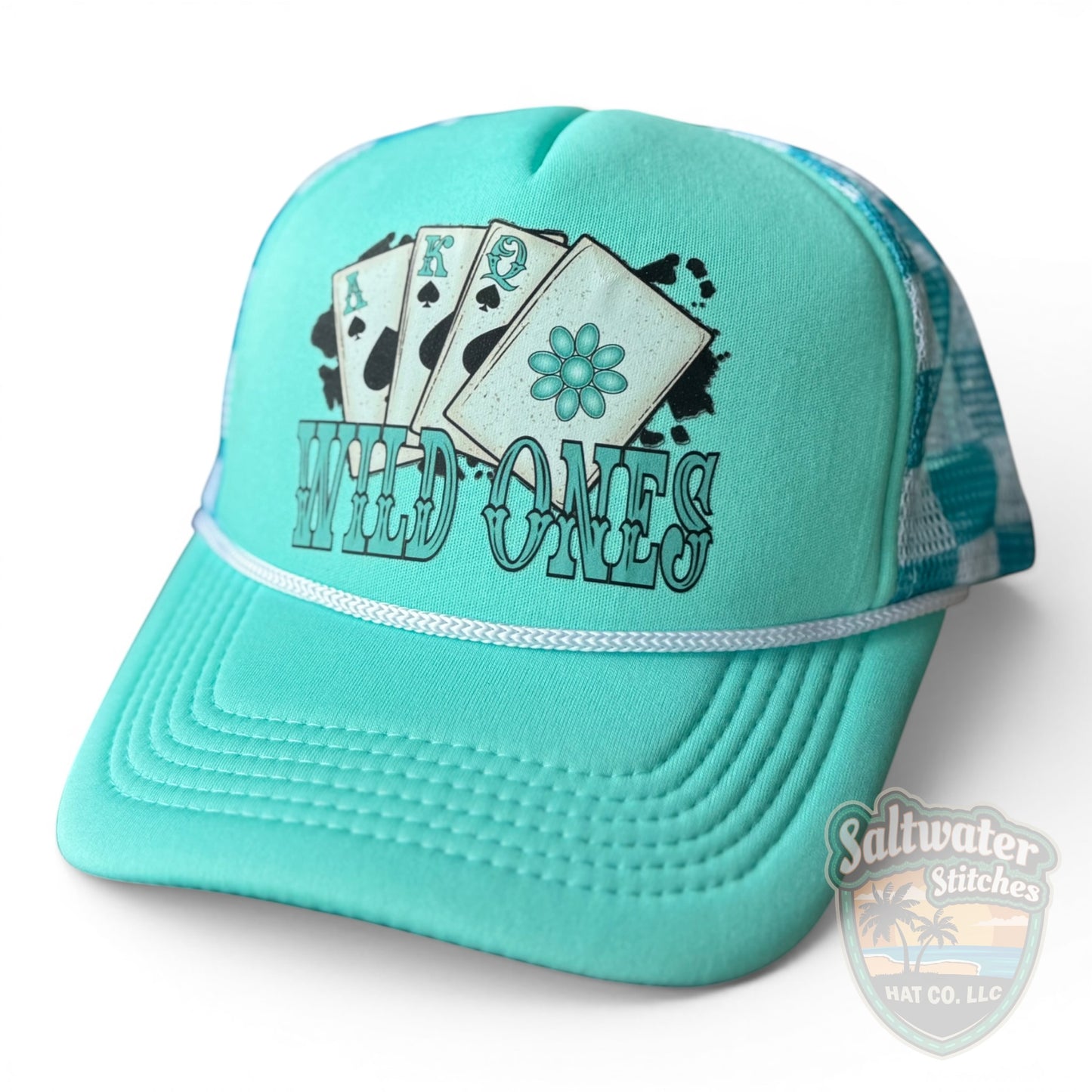 Wild Ones Foam Trucker Hat – Turquoise Retro Western Card Hat
