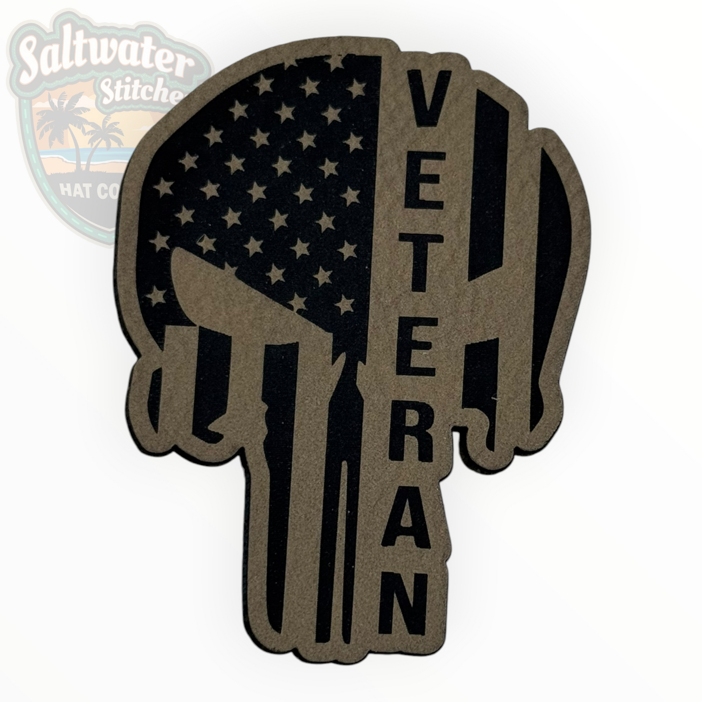 Veteran American Flag Skull Leather Patch