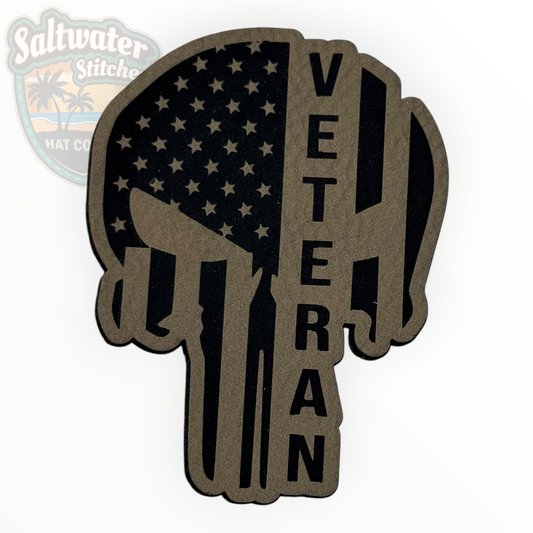 Veteran American Flag Skull Leather Patch