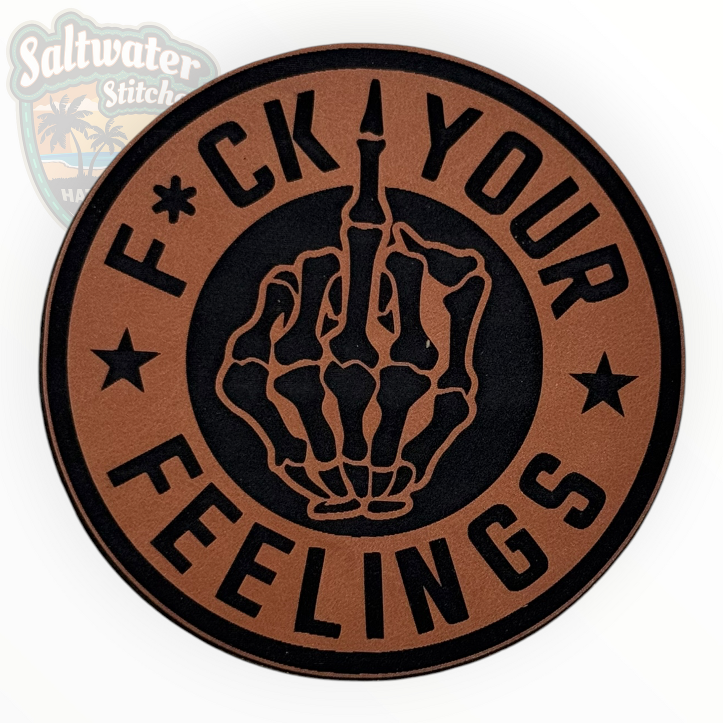 F*ck Your Feelings Skeleton Middle Finger Leather Patch