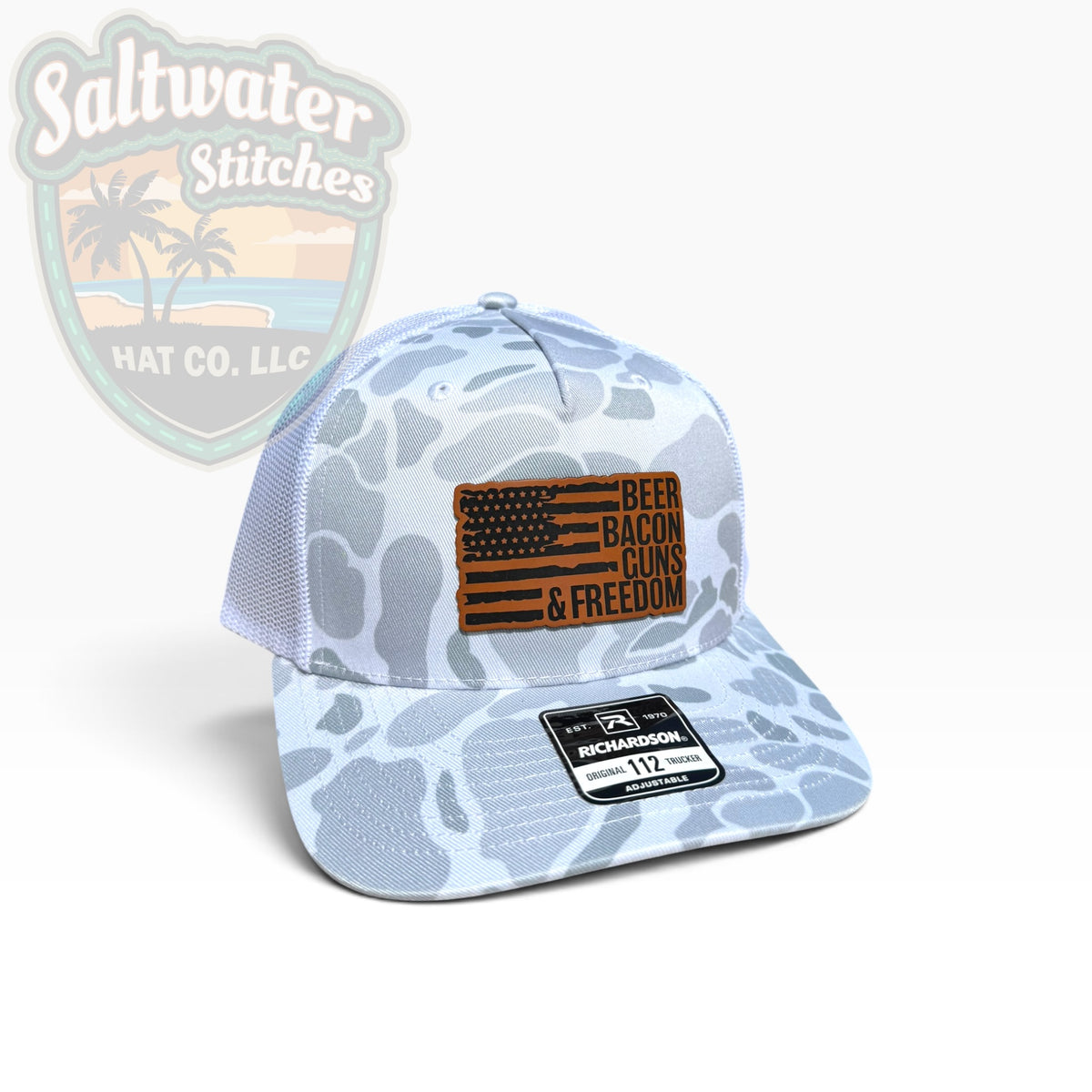 Beer Bacon Guns & Freedom Camo Richardson 112 Trucker Hat