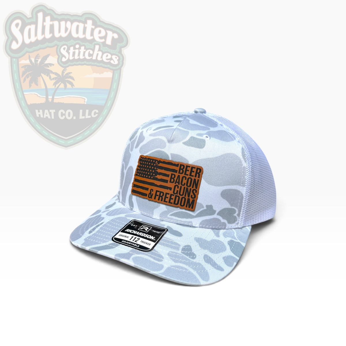 Beer Bacon Guns & Freedom Camo Richardson 112 Trucker Hat