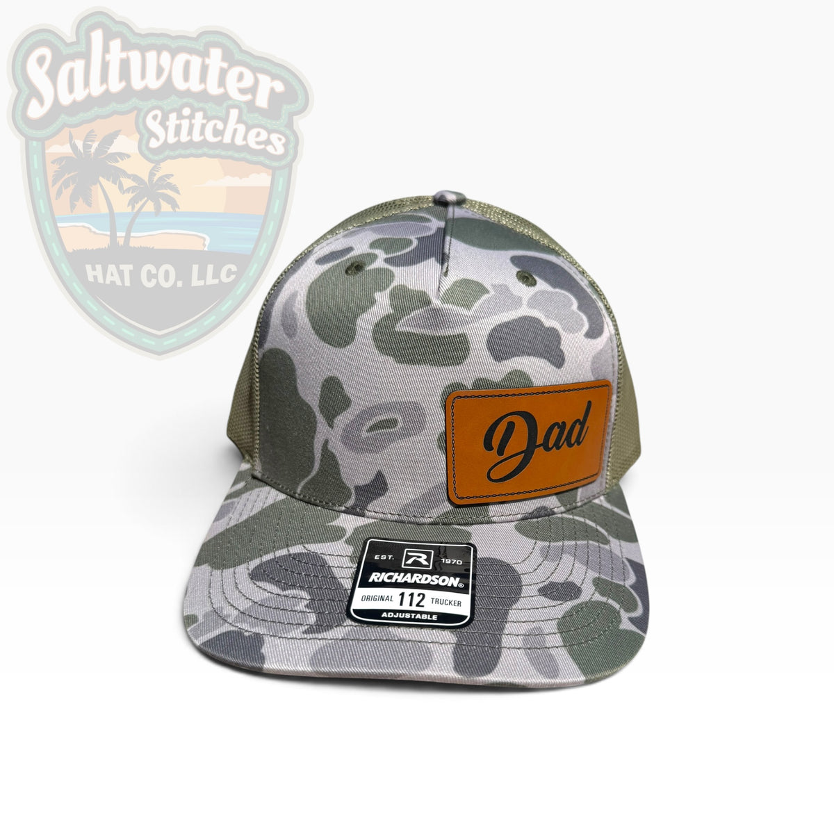 Dad Leather Patch Richardson 112 Camo Trucker Hat