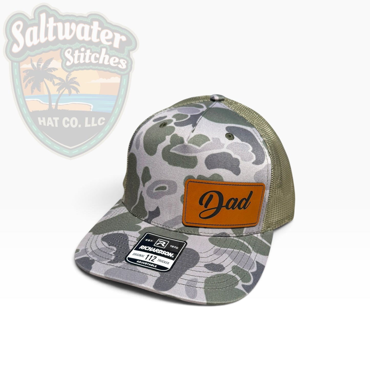 Dad Leather Patch Richardson 112 Camo Trucker Hat