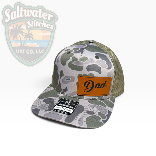 Dad Leather Patch Richardson 112 Camo Trucker Hat