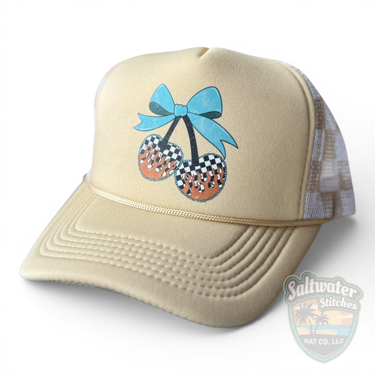 Cherry Check Foam Trucker Hat – Retro Western Bow Hat