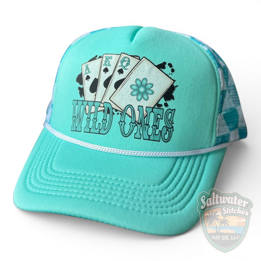 Wild Ones Foam Trucker Hat – Turquoise Retro Western Card Hat