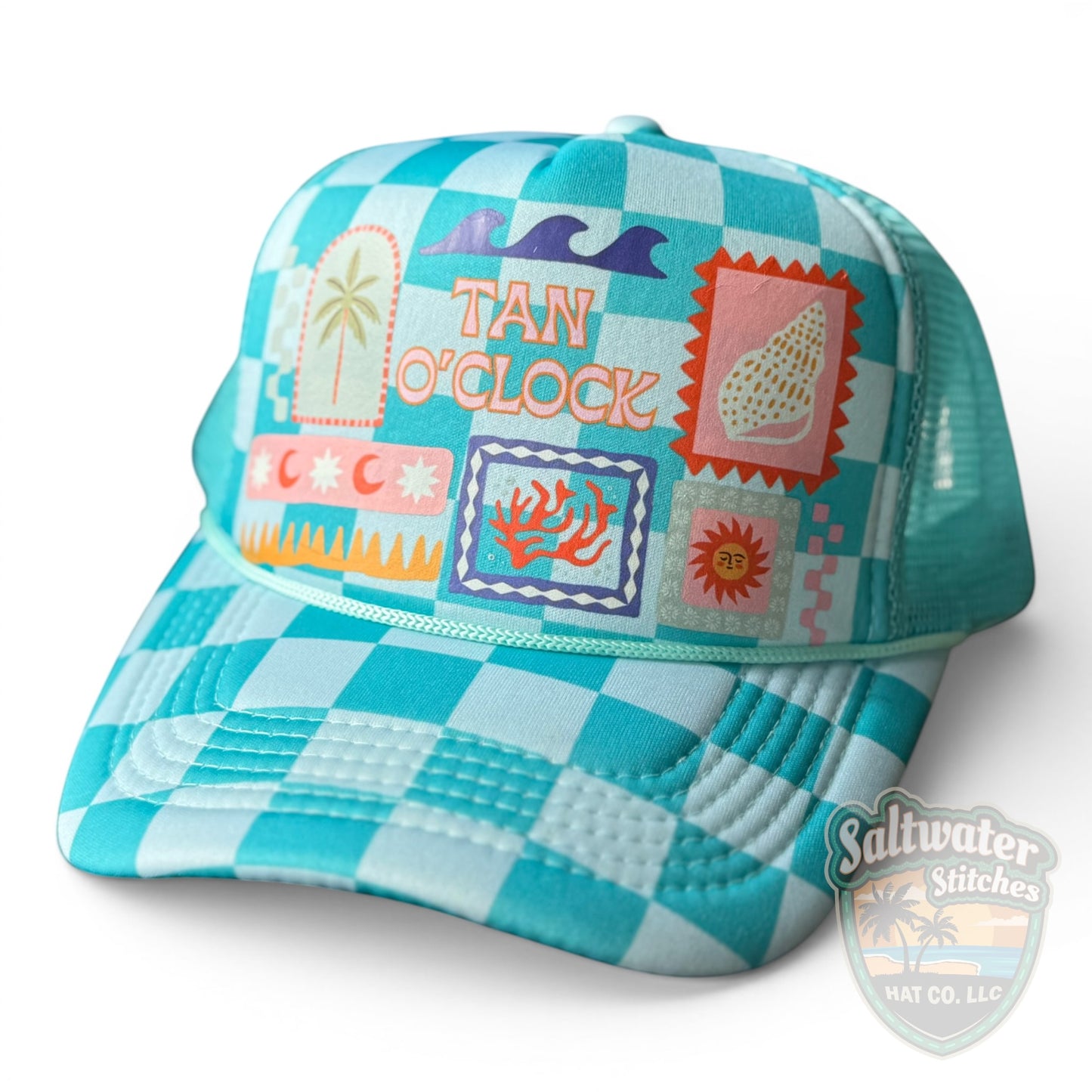 Tan O’Clock Foam Trucker Hat – Coastal Checkered Beach Hat