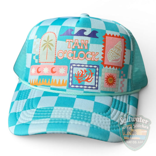 Tan O’Clock Foam Trucker Hat – Coastal Checkered Beach Hat