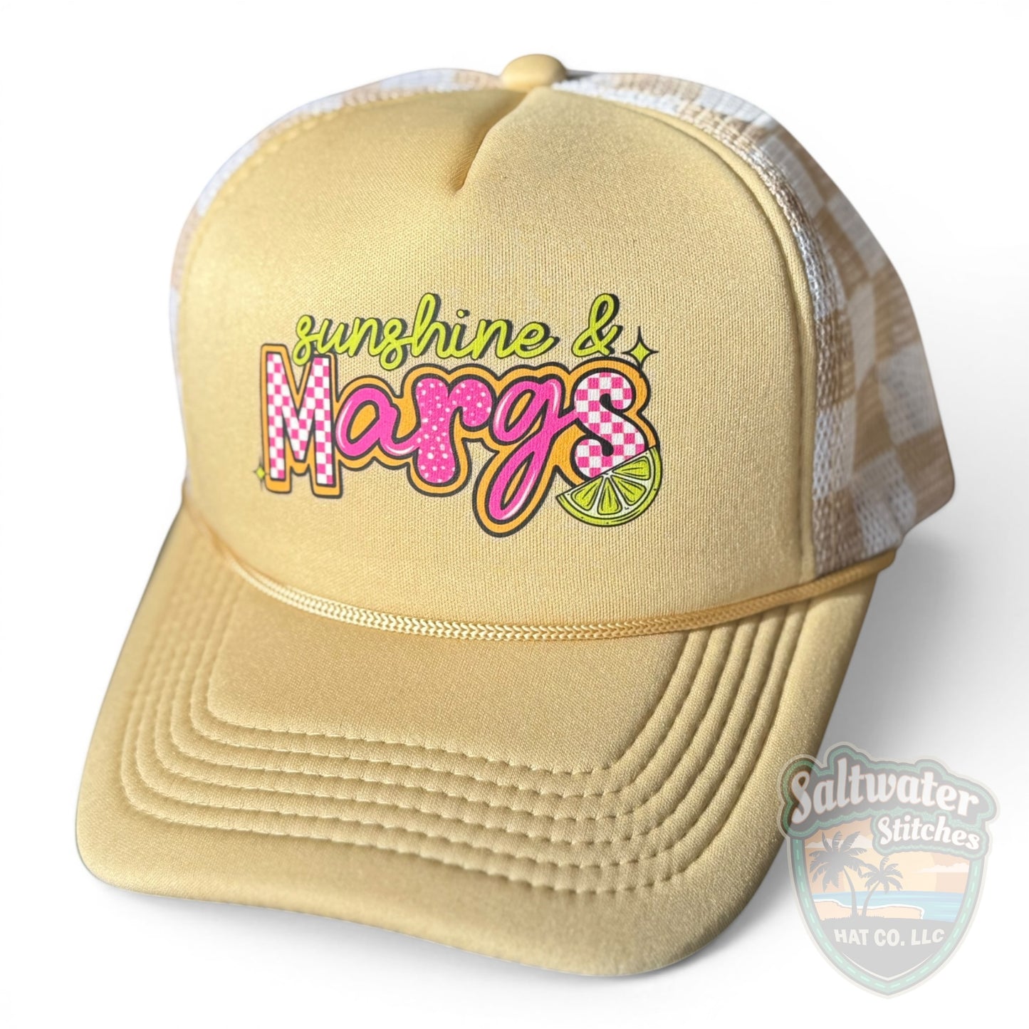Sunshine & Margaritas Foam Trucker Hat – Neutral Summer Beach Hat