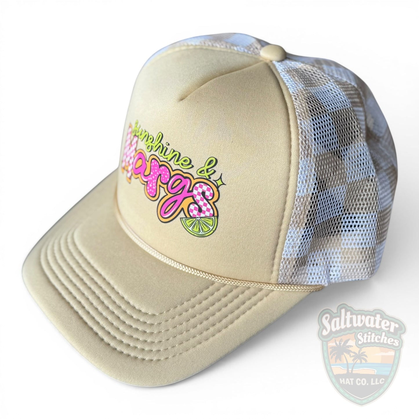 Sunshine & Margaritas Foam Trucker Hat – Neutral Summer Beach Hat