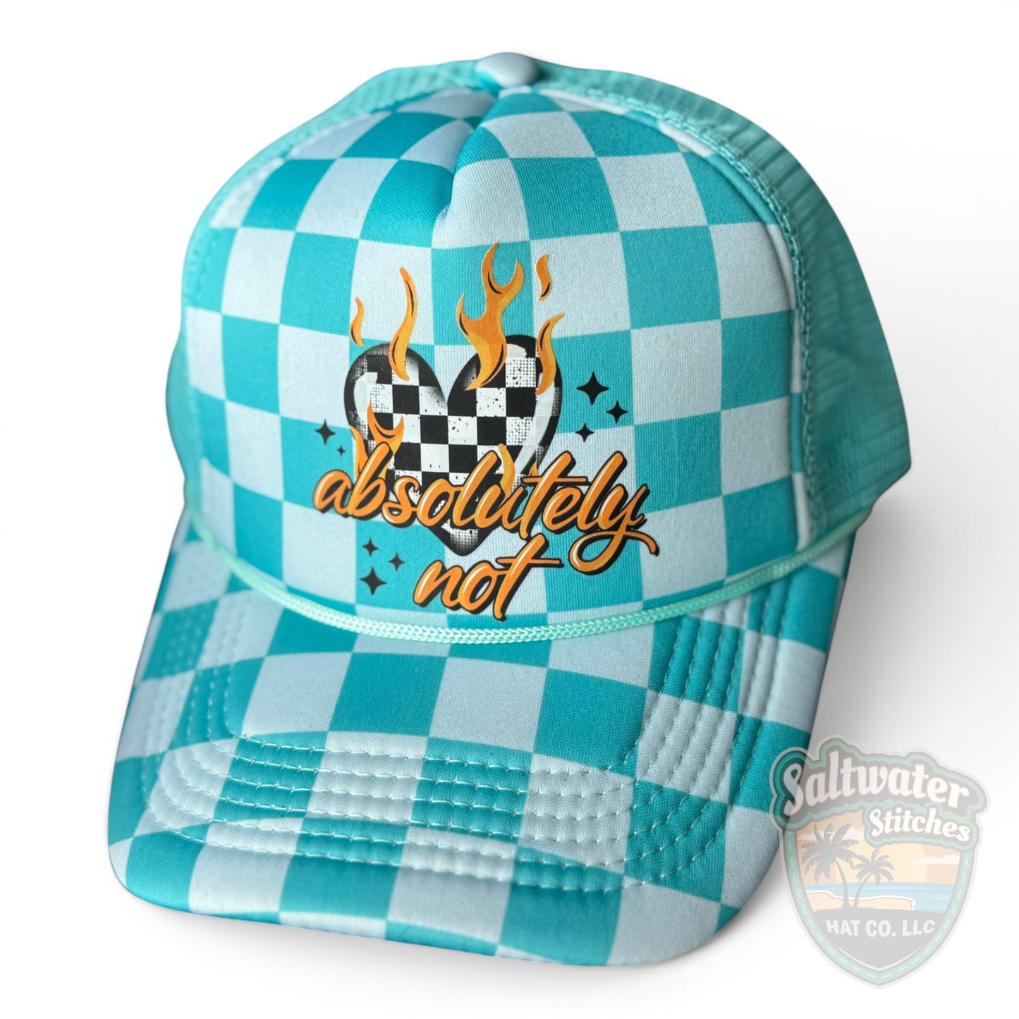 Absolutely Not Checkered Trucker Hat – Turquoise Sassy Foam Hat