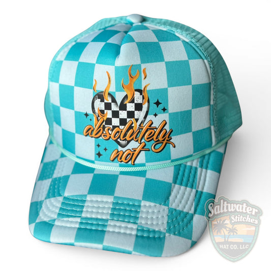 Absolutely Not Checkered Trucker Hat – Turquoise Sassy Foam Hat