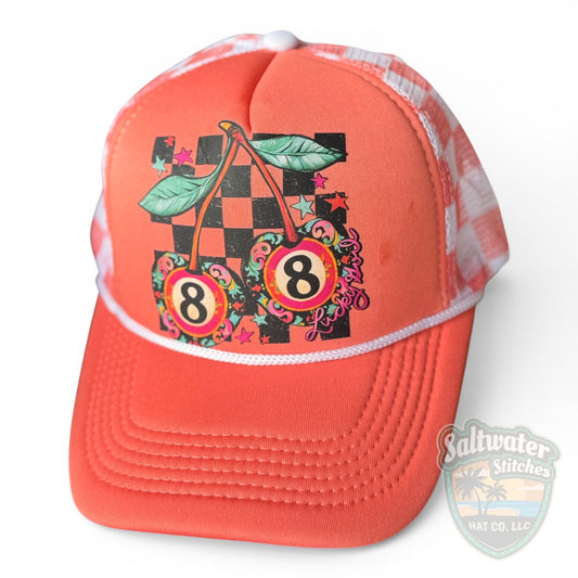 Lucky 8 Cherry Trucker Hat – Coral Retro Foam Hat