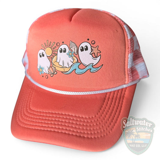 Beach Ghosts Trucker Hat – Coral Summer Spooky Foam Hat