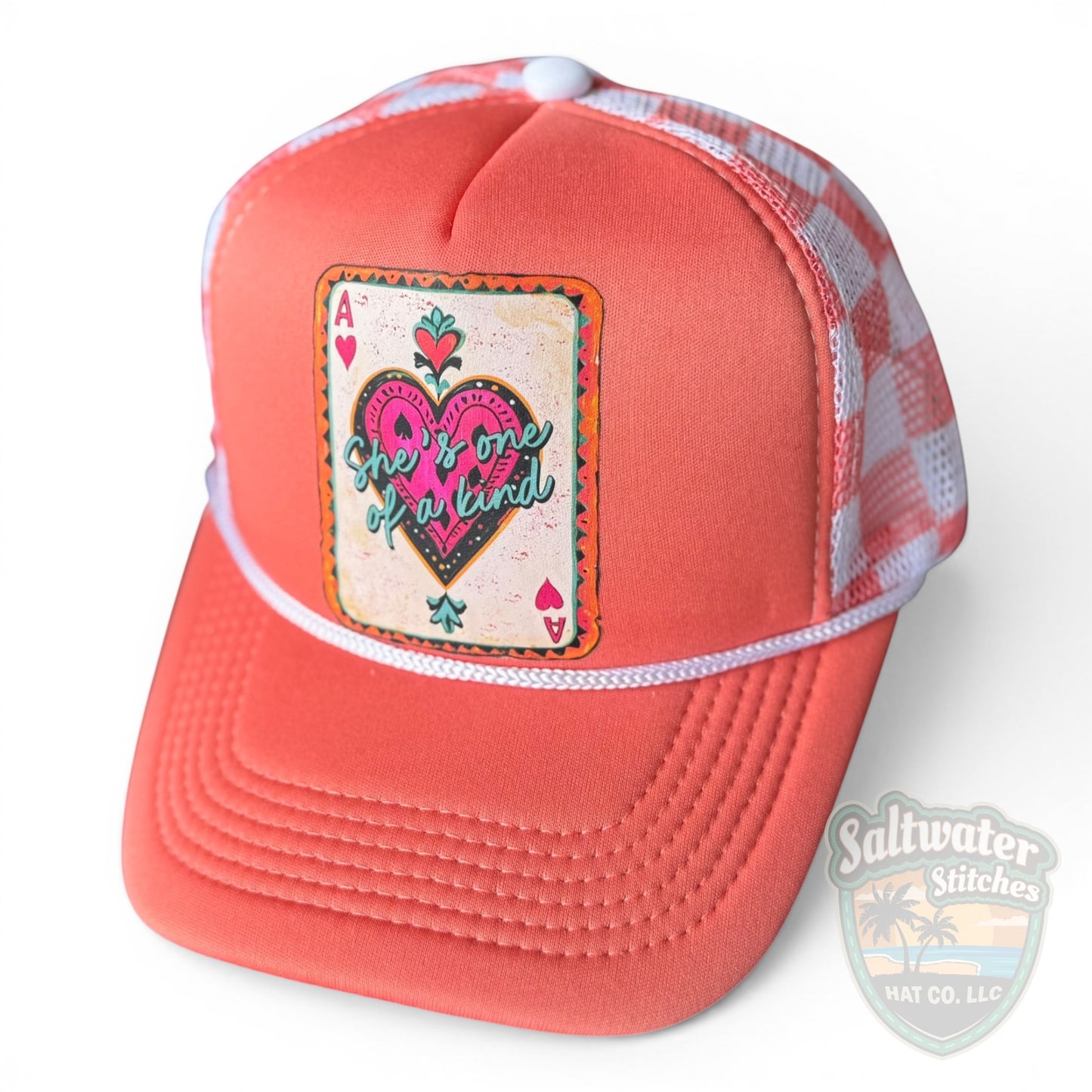 She’s One of a Kind Trucker Hat – Coral Western Playing Card Foam Hat