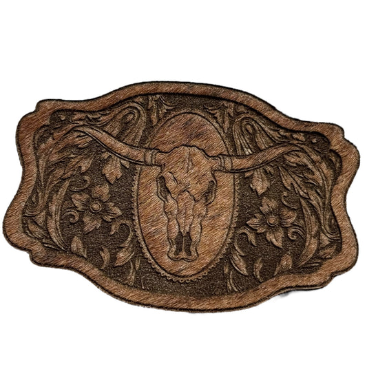 COWHIDE- Tooled Belt Buckle